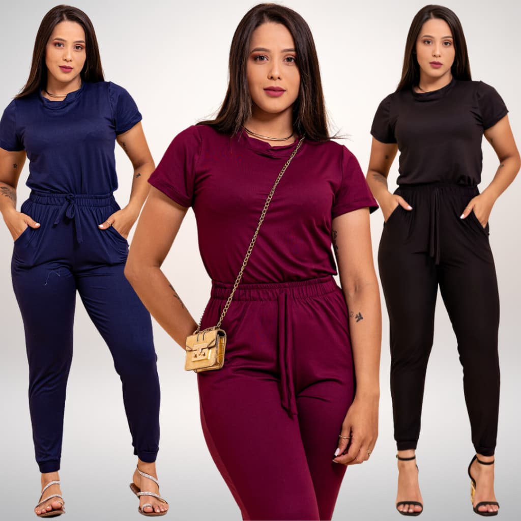 Conjunto Feminino Malha Suede Light Calça Skinny Jogger e Blusa Feminina Manga Curta Moda Feminina Casual