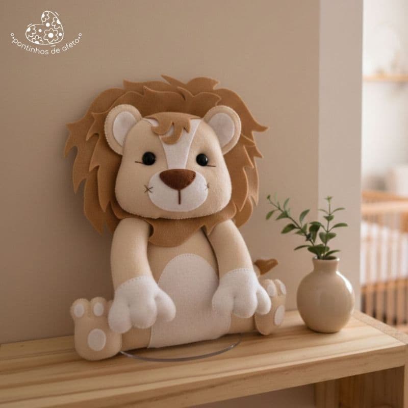 Leão Alvorada 25cm - Enfeite de Quarto de Bebê Minimalista em Feltro Premium - Decoração Boho Chic Off-White
