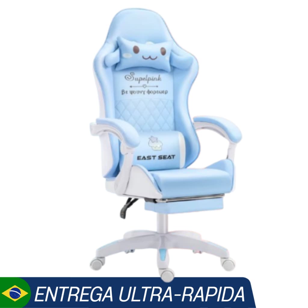 Cadeira Gamer Azul Estilo Cute Ergonômica com Almofadas, Ajustável, Giratória – Conforto Premium e Design Moderno