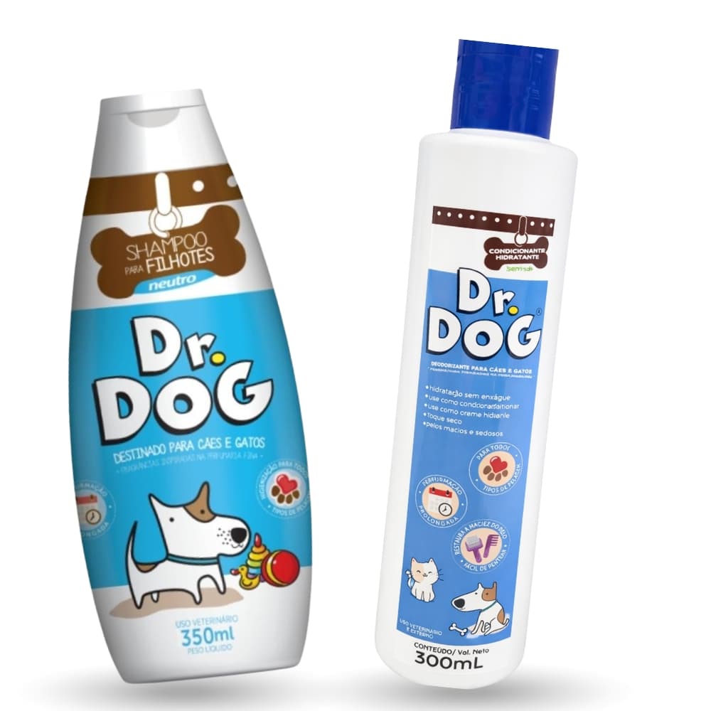 Kit Shampoo Hidratante para Cachorro Gato Condicionador Sem Enxágue Leave-In Pet Peles Sensíveis