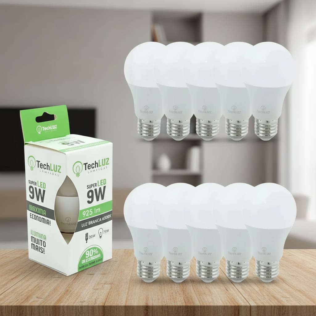 Kit 10 Lampadas LED 9W E27 Branco Frio 6500k Economica Alto Brilho Bivolt
