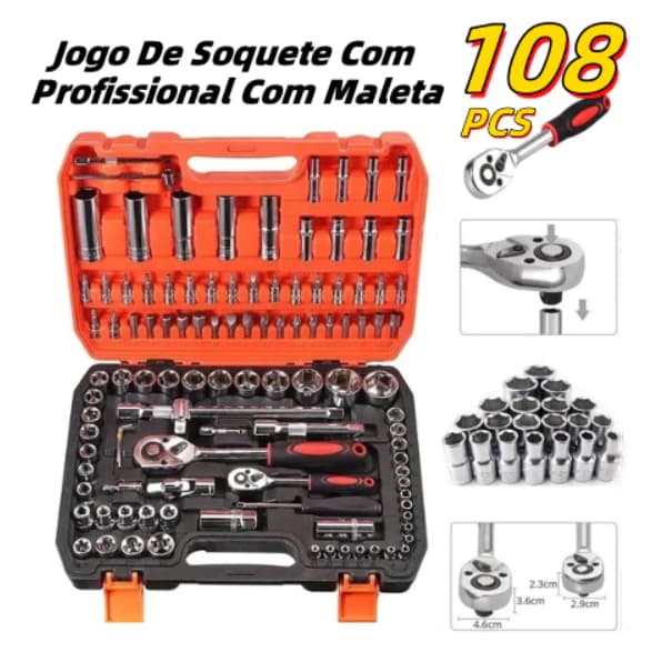 Jogo Caixa De Ferramentas Chave Soquete 108 Peças Multi Funções Pronta Entrega