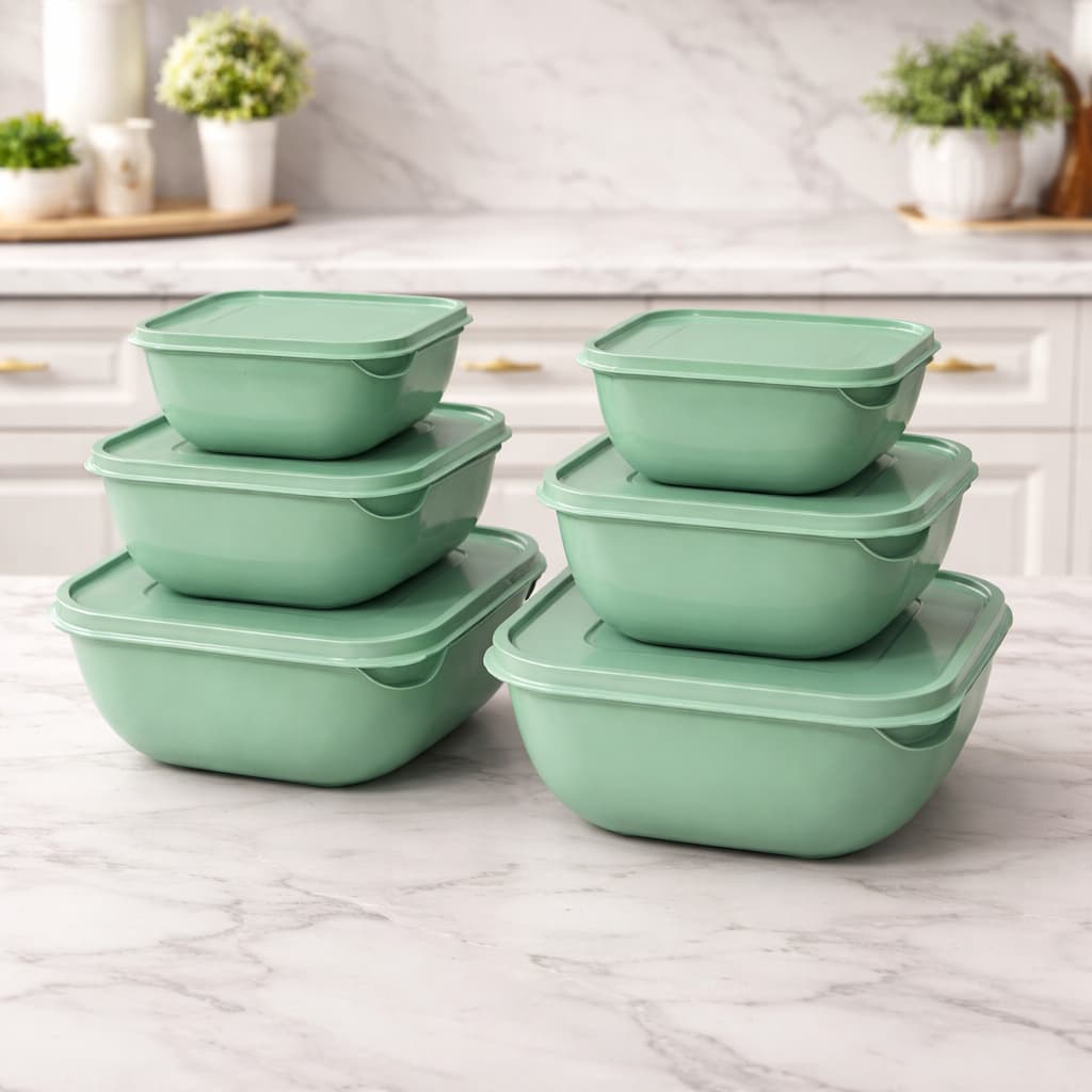 Conjunto 6 Potes Plásticos Quadrado Verde Menta Linha Minimalista
