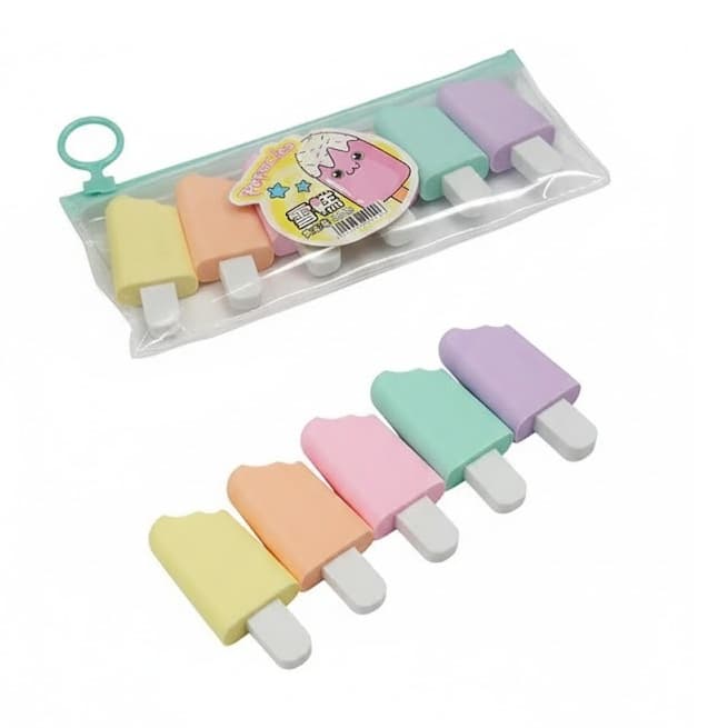 Kit Marca Texto de Picolé 6 Cores Pastel | Highlighter Fofo Escolar | Marca Texto em  Formato Sorvete