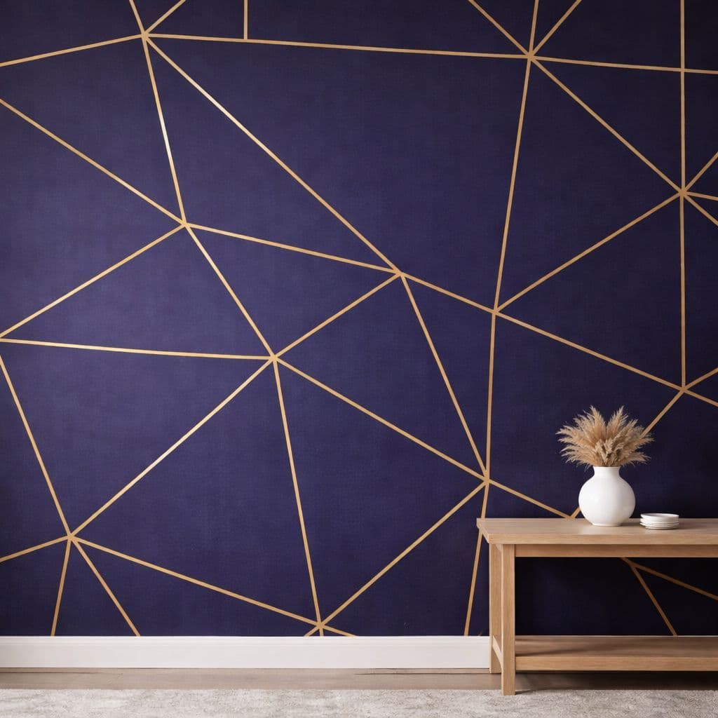 PAPEL DE PAREDE ADESIVO ZAZZ GEOMETRICO 10 AZUL ESCURO COM DOURADO LAVAVEL IMPERMEAVEL 50CM DE LARG.