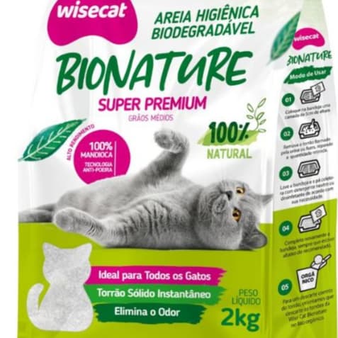 Areia Higiênica Para Gato de Mandioca 2kg  Wisecat Biodegradável Areia de Gato Sustentável Envio Rápido