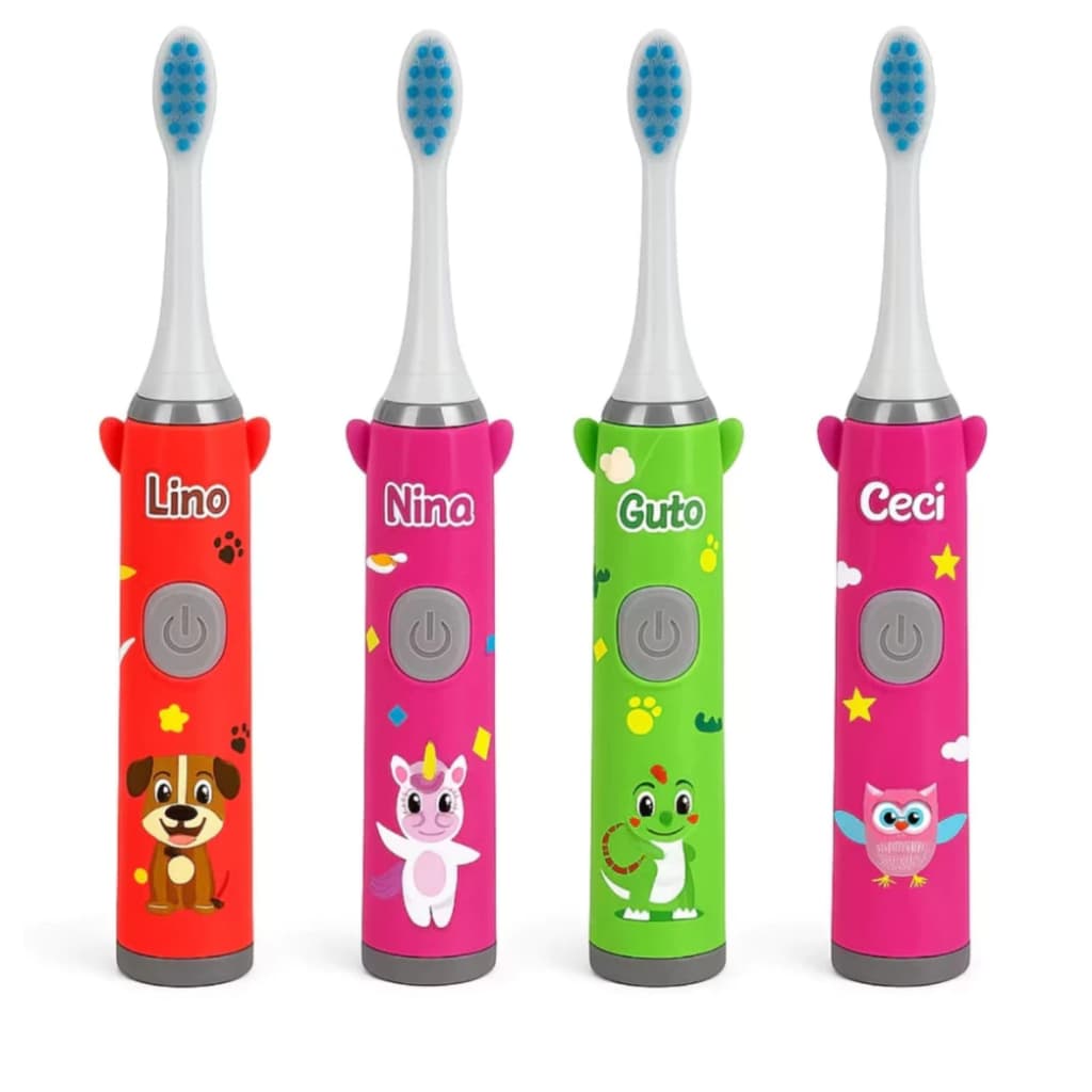 Escova Dental Elétrica Infantil com Refil Cerdas Macias e Design Divertido