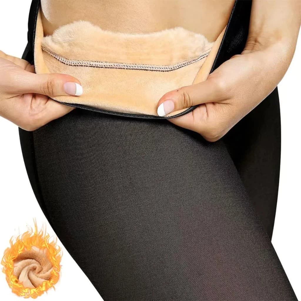 Meia Calça Térmica Feminina Preta Peluciada Super Quente Inverno Translúcida Cintura Alta Modeladora Frio Spandex