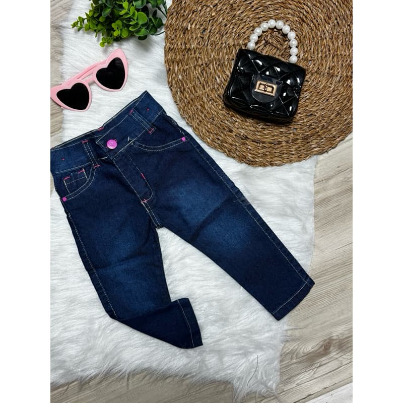 Calça Jeans Molinho com Lycra Infantil Meninas Bebes 01 ao 08 anos com botão Rosa