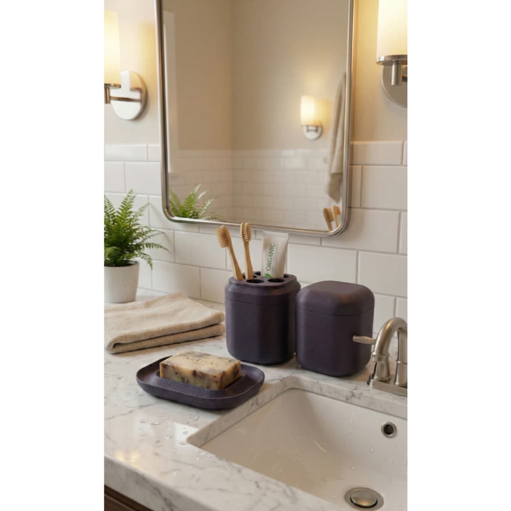 Kit Lavabo Banheiro 3 Peças Porta Escova Saboneteira Luxo Moderno Roxo