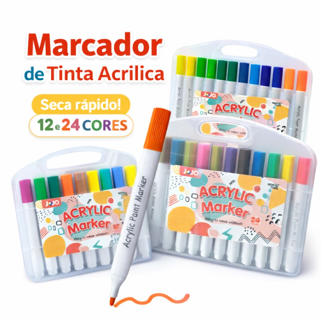 Kit Canetinha Acrílica 12 ou 24 Cores /Marcador Tinta Permanente Multiuso Secagem Rápida