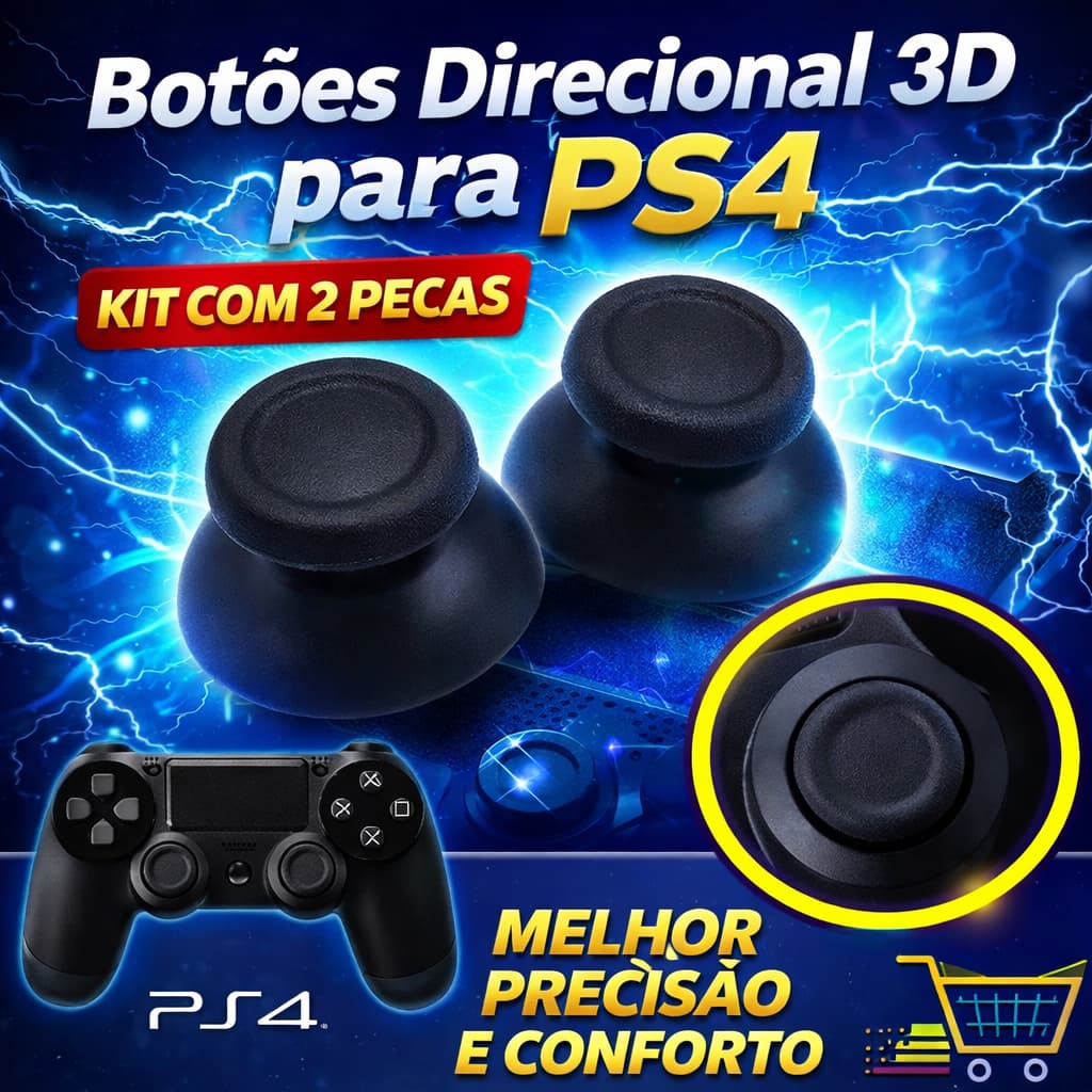 Kit 2 Botões Analógicos 3D para Controle PS4 Thumbstick Direcional Reposição Alta Qualidade