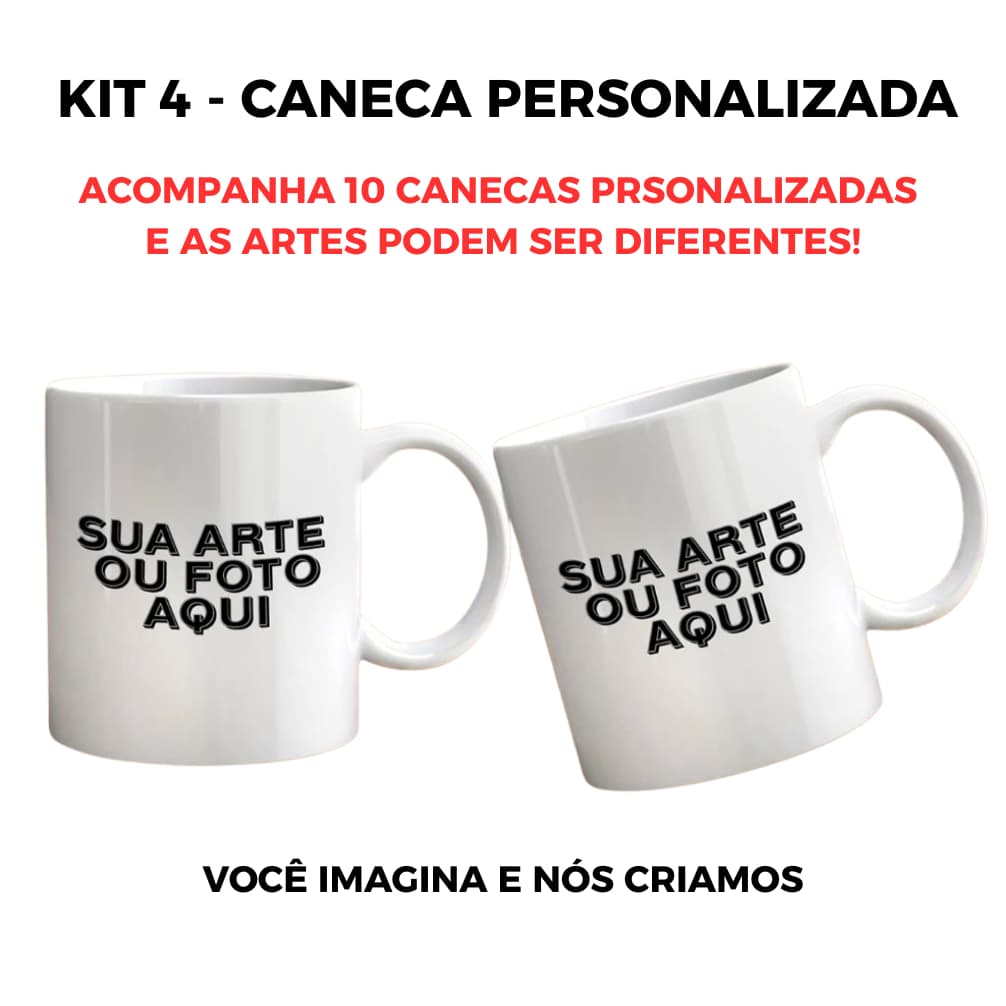 Caneca/Xicaras Porcelana Personalizadas - Kit com 4 - com sua Logo ou Arte ou Foto