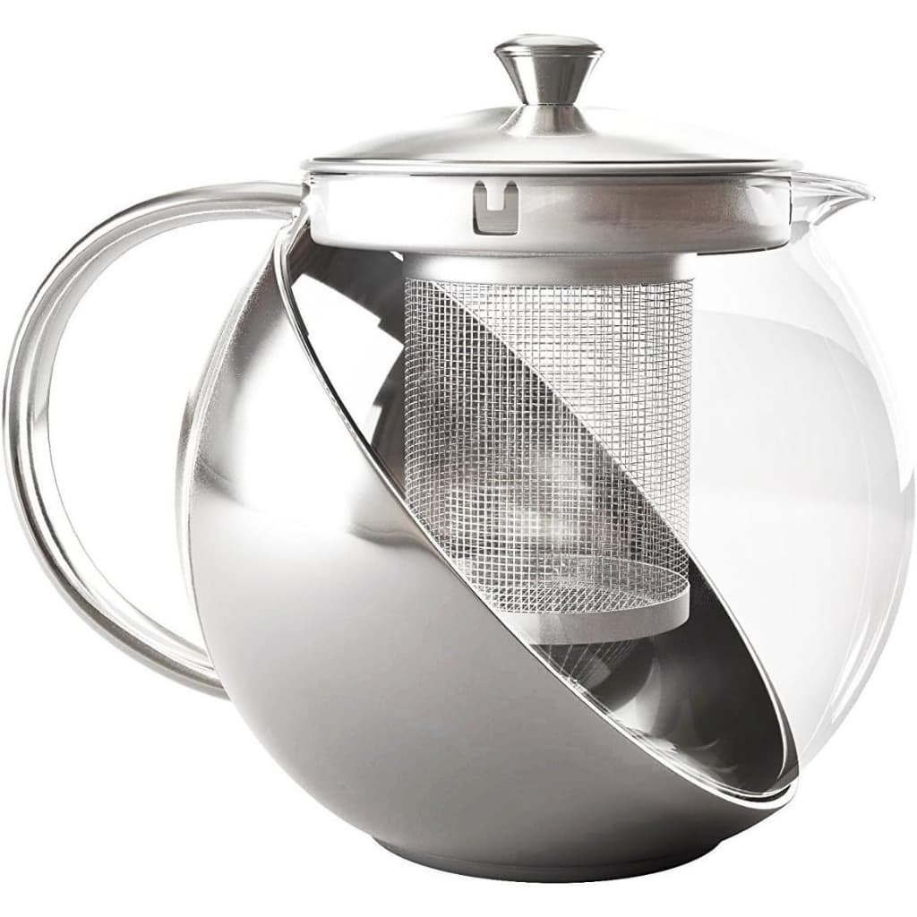Chaleira Bule de Vidro e Inox Com Coador de Chá 900 ML