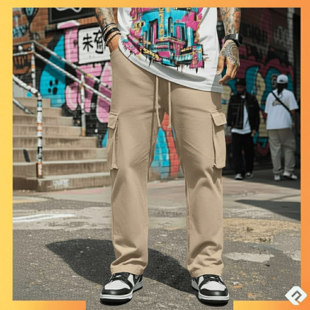 Calça Cargo Masculino Feminino 6 Bolsos Skate Larga Balão Cordão