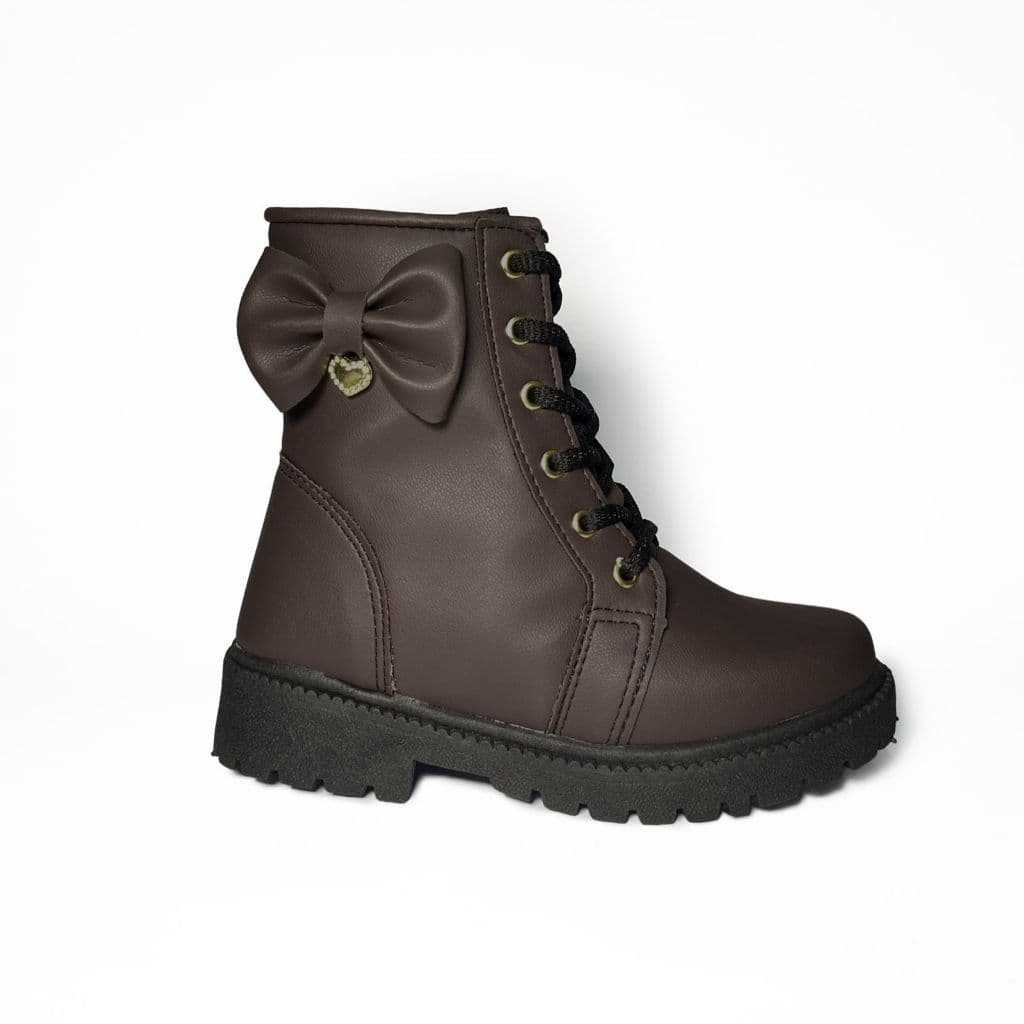 Bota Infantil Tratorada Menina Marrom com Laço - Tamanhos 20 a 34