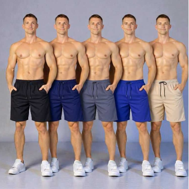 Kit 5 Shorts Masculino Tactel Com Elastano Premium Liso C 3 Bolsos Bermuda Casual Academia Treino