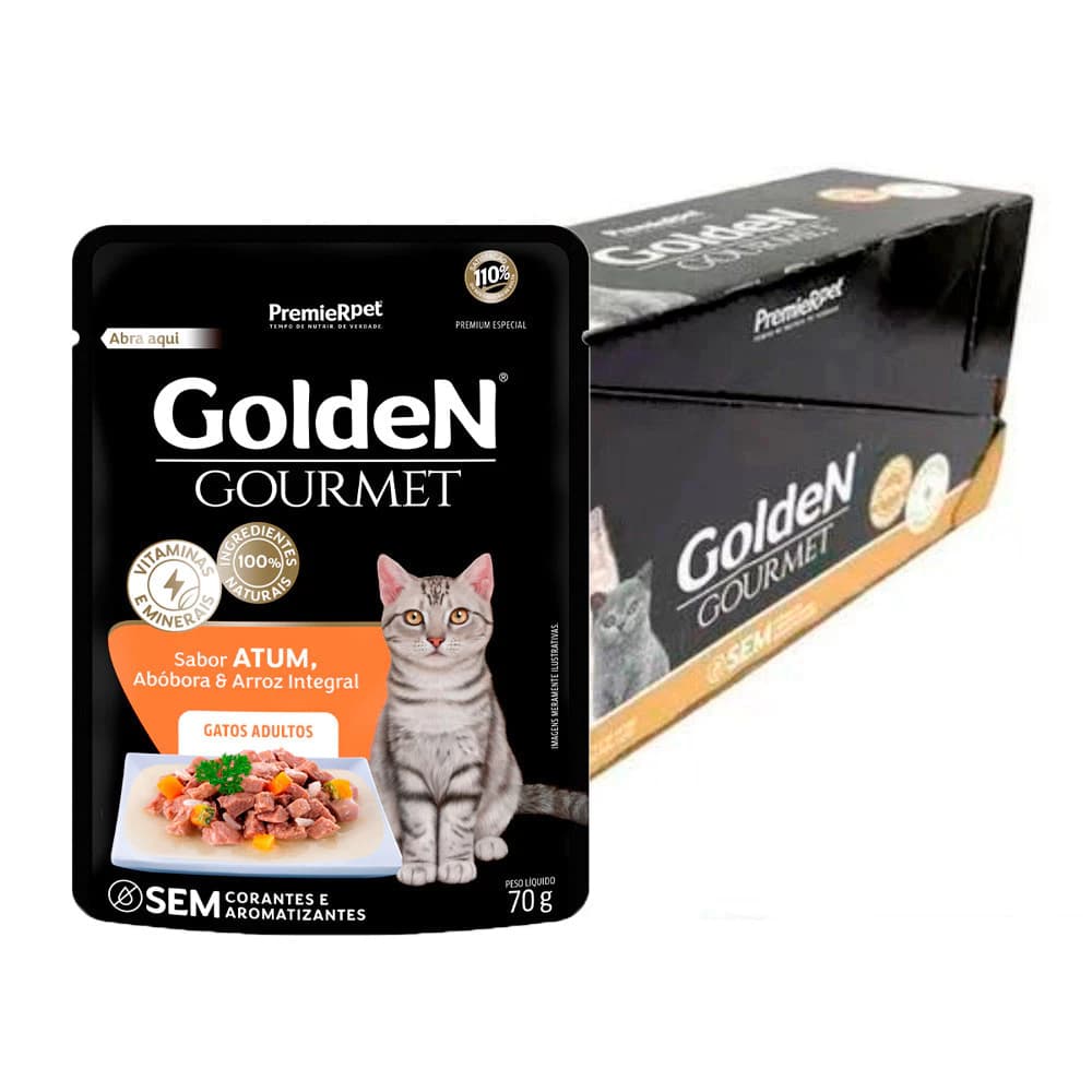 Sache Ração Úmida Golden Gourmet Para Gatos Adultos Atum 70g  Caixa 20 un.