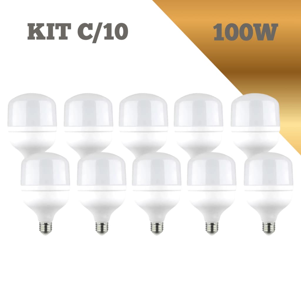 Kit 10x Lâmpadas LED Alta Potência 100w – Branco Frio 6500K – Soquete E27