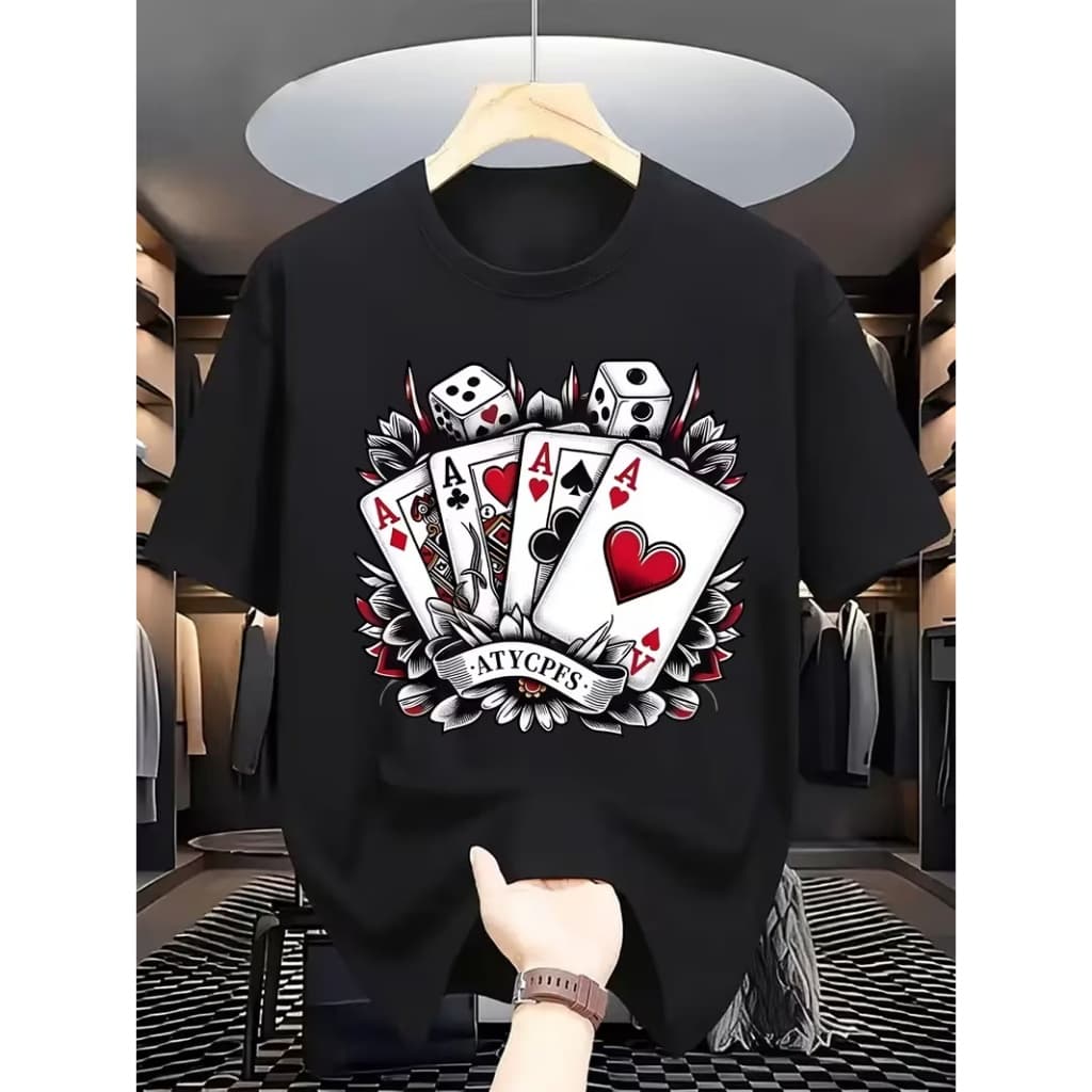 Camiseta Cartas de Baralho Streetwear Algodão Premium Estampa Alta Qualidade