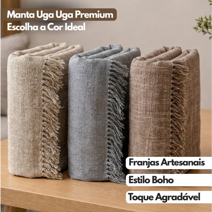 Manta Decorativa Uga Premium 2,40x1,80 Grande Algodão Trama Exclusiva Sofá Cama Luxo Versátil