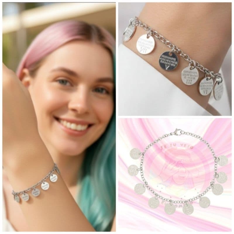 Pulseira os 10 mandamentos em aço inox 316l cirúrgico dez pingentes Jesus religiosa religião