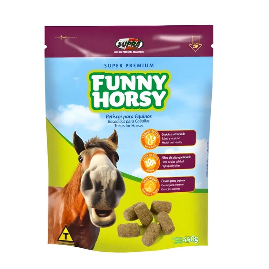 Kit 04 Pacotes Biscoito Petisco Cavalo Funny Horsy e Benefit Nutrição Supra
