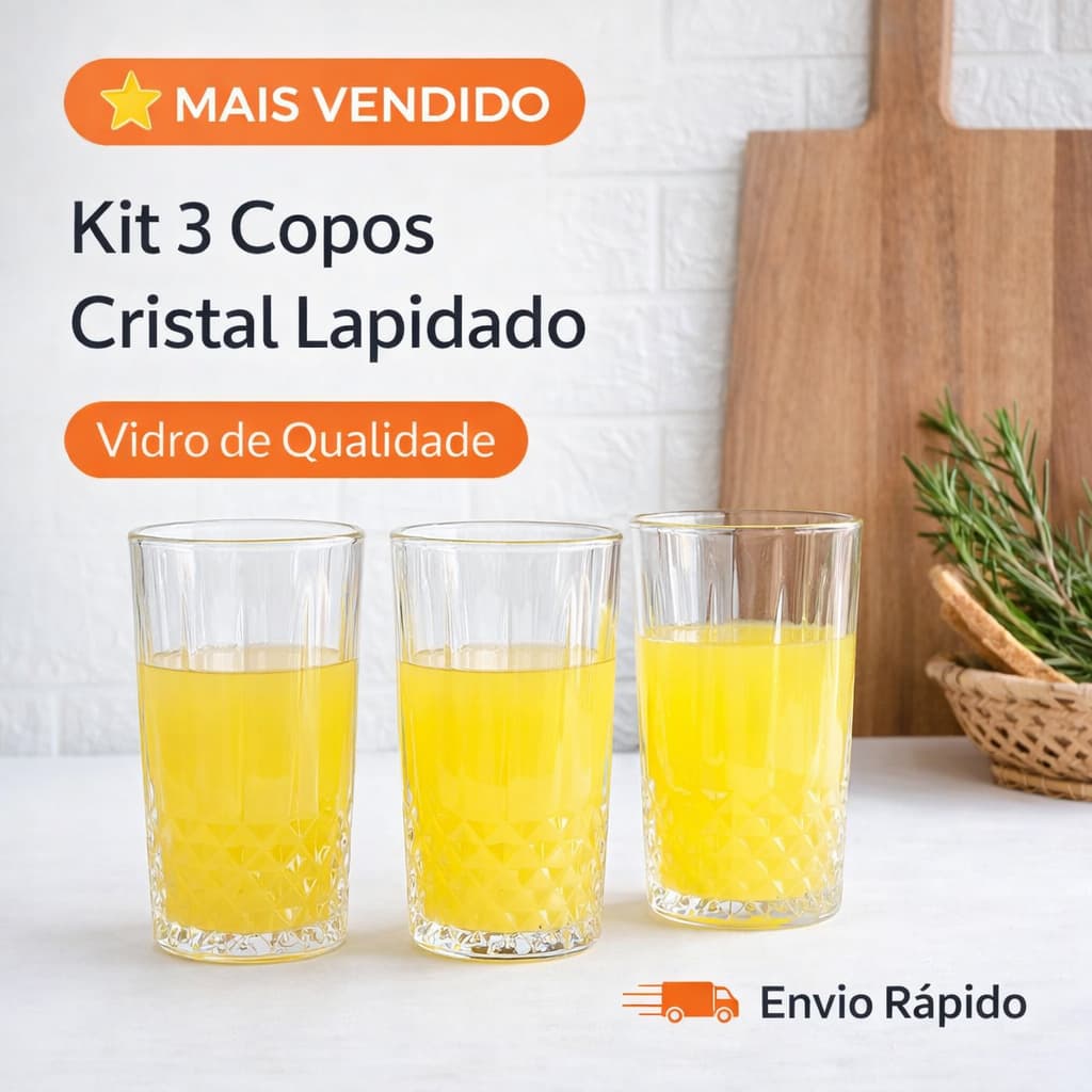 Conjunto 6 Copos Vidro Transparente 280ml Elegante Resistente Uso Diario