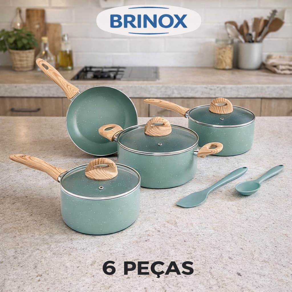 Jogo de Panelas 6 peças Botanika Indução Verde Cerâmica Brinox