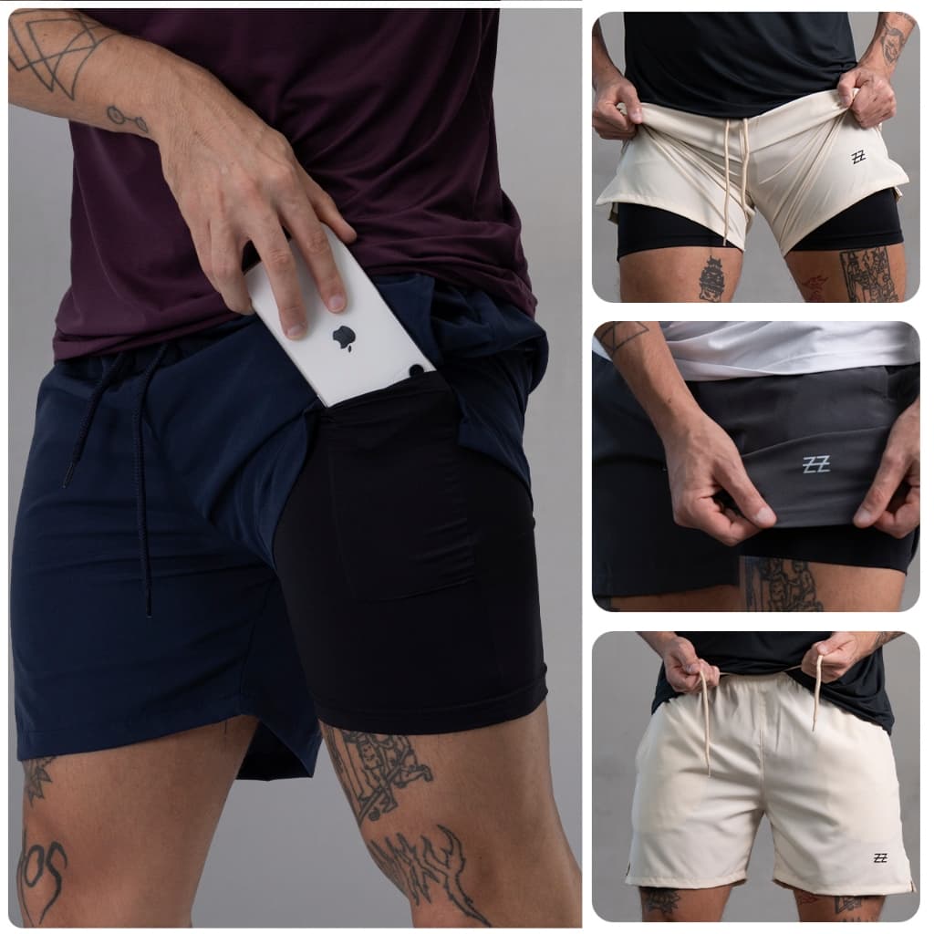 Bermuda Compressão 2 em 1 Treino Masculino shorts Luzzoo Fitness Academia Corrida