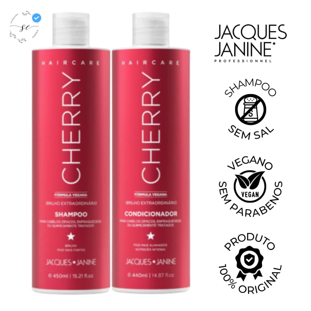 Shampoo e Condicionador Cherry Jacques Janine Pós Química Para Cabelos Ressecados e Sem Brilho