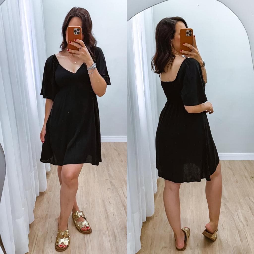 Vestido Feminino Curto no Viscolinho Forrado Elástico nas Costas com Manguinha Larguinho Moda Casual Tendencia Elegante