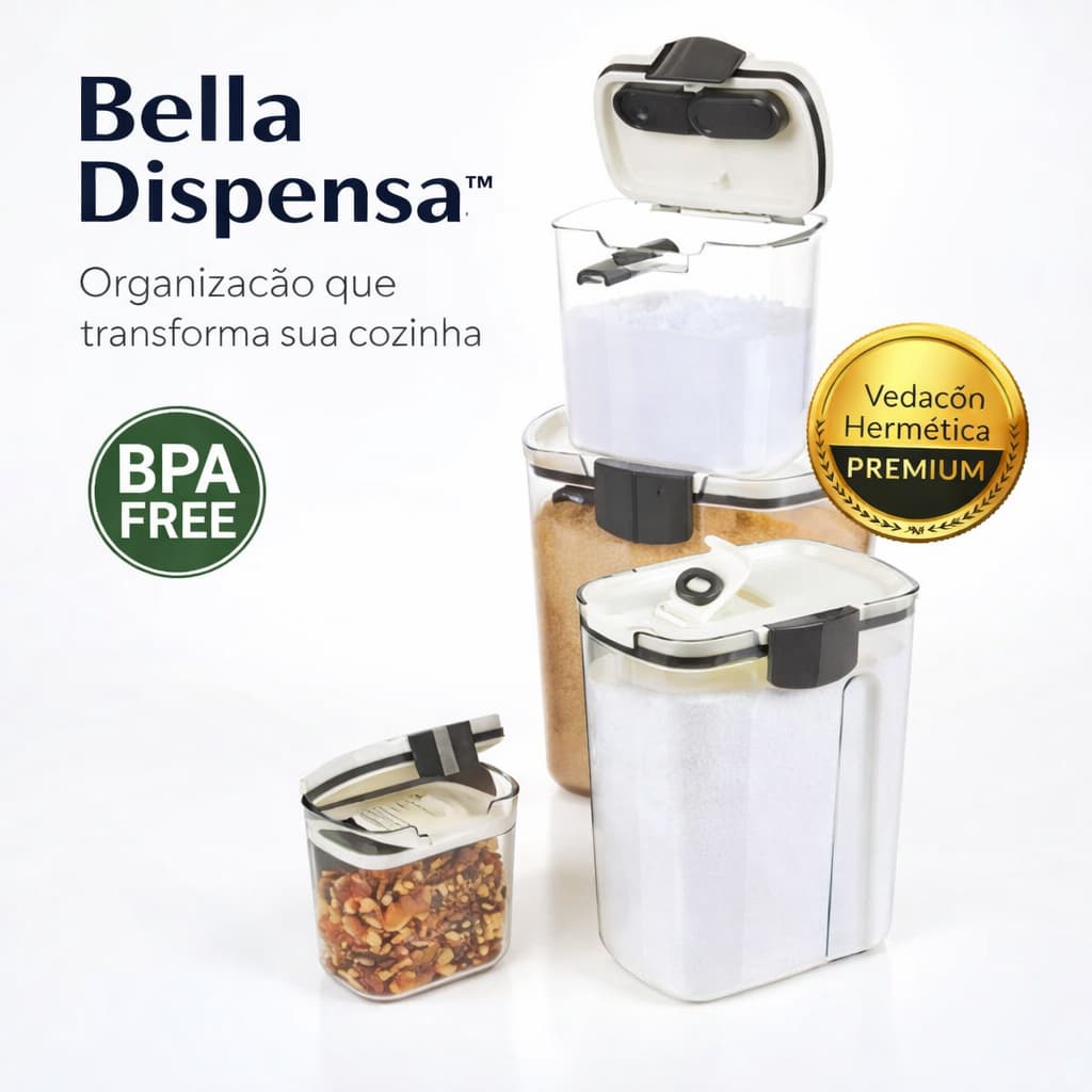 Kit Potes Herméticos 4 Unidades Organizador de Cozinha Bella Dispensa™ Vedação 100% Anti Umidade