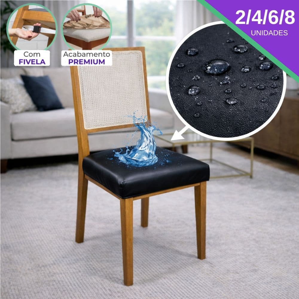 Kit Capa Assento de Cadeira de Jantar Impermeável para 2 4 6 8 Lugares | Tecido Elástico Reforçado Protetora Fivela