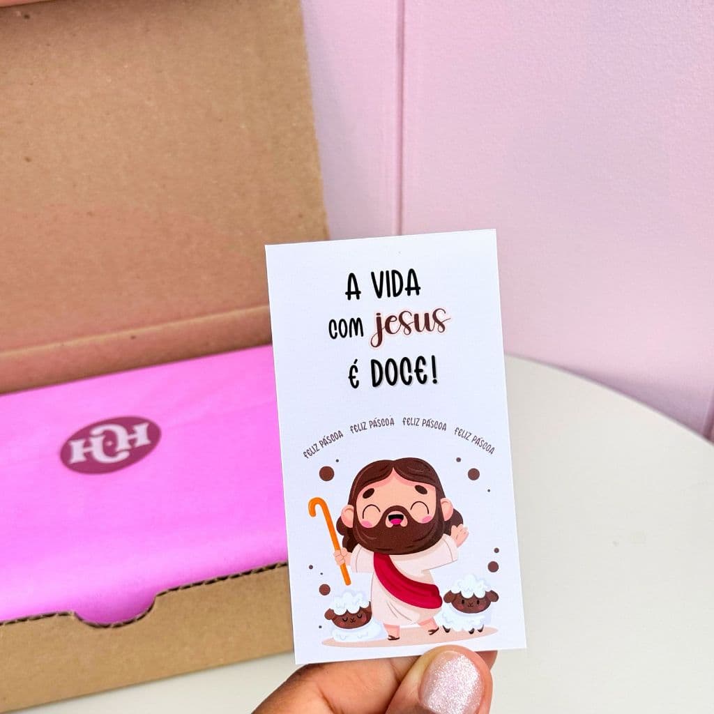 50/100 Cartões A vida com Jesus é Doce ,- Feliz Páscoa - Pronta Entrega
