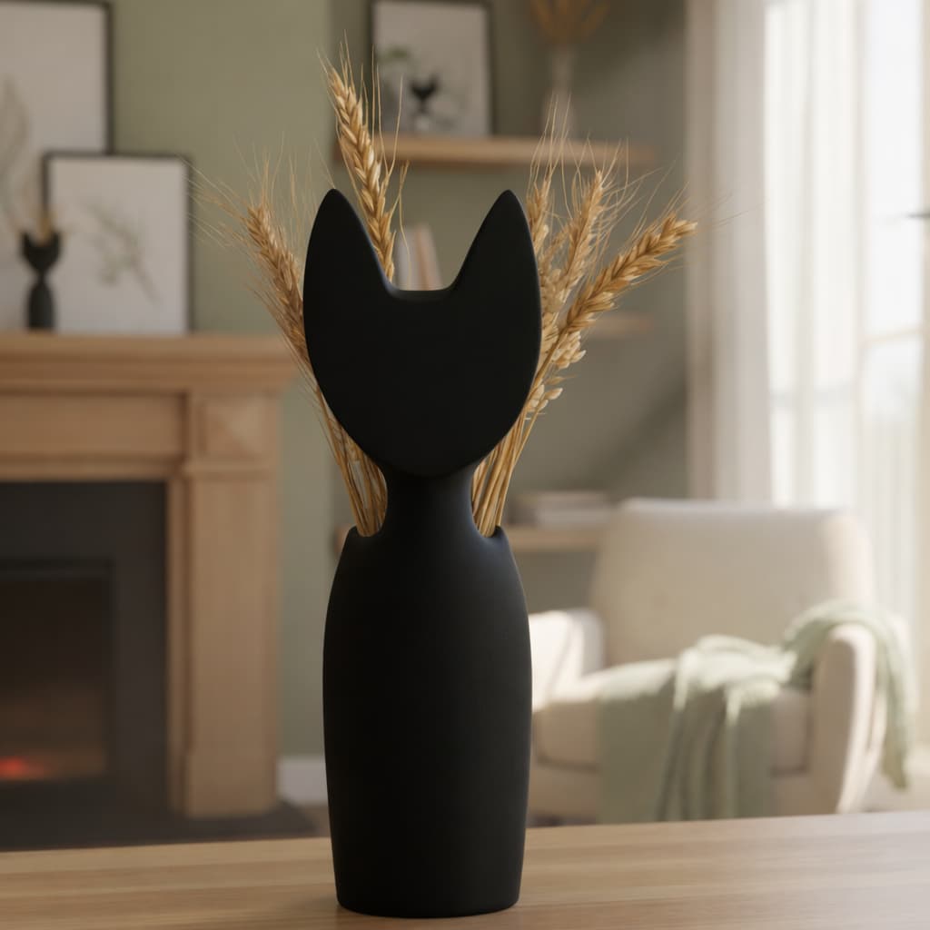 Vaso Decorativo Gato Moderno - Enfeite Para Flores Artificiais Sala Quarto Mesa