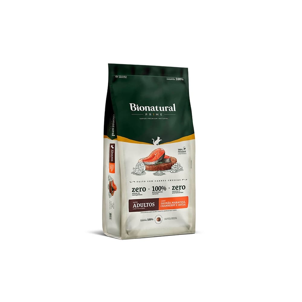 Gatos Adultos Salmao e Maracuja Raçao Para Gatos Feita Com CARNE FRESCA Bionatural - Raçao Super Premium (NAO CASTRADOS)