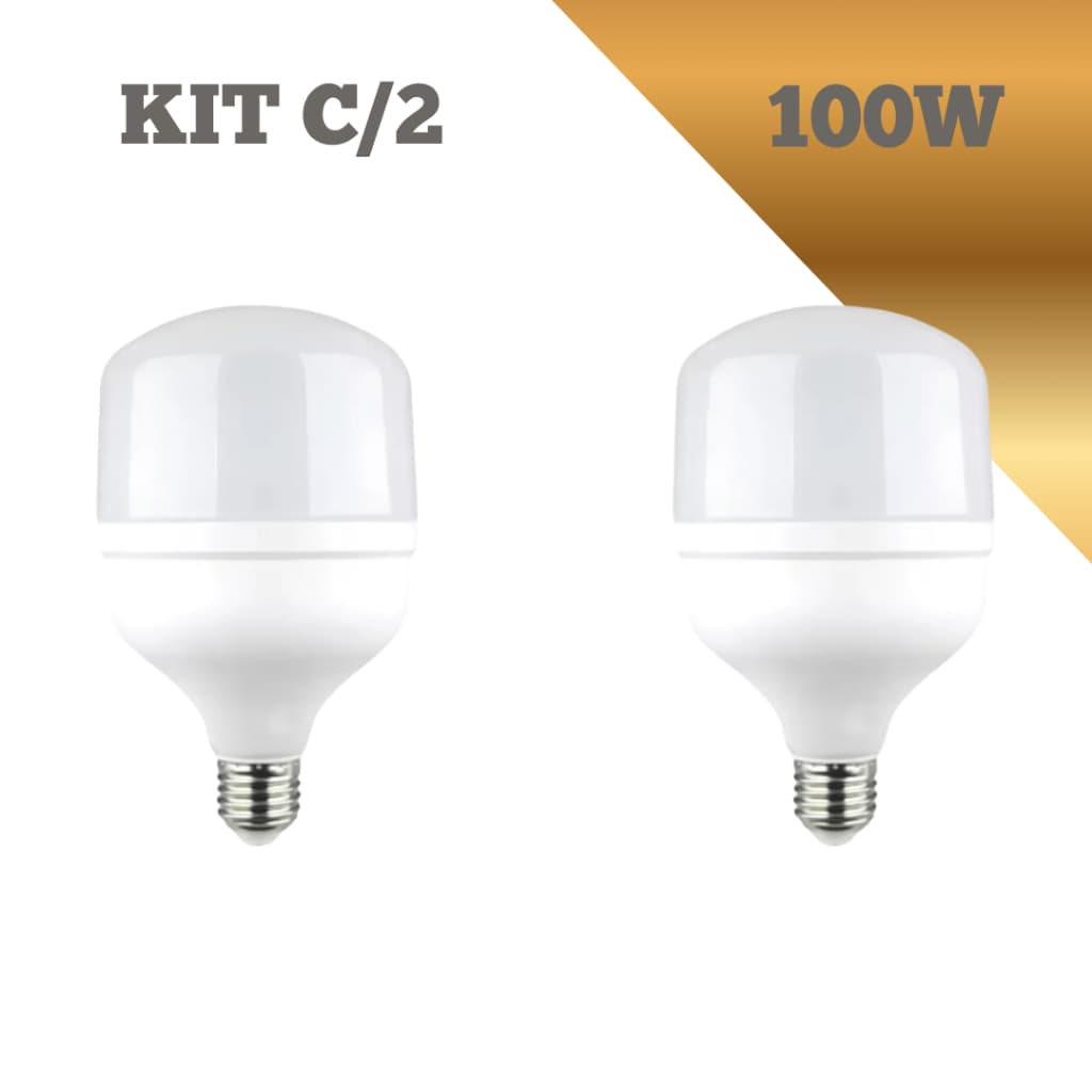 Kit 2 Lâmpadas LED Alta Potência 100W  – Branco Frio 6500K com Soquete E27
