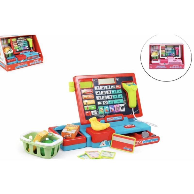 Caixa Registradora Infantil, com Scanner, Calculadora, Dinheirinho e Acessórios Brinquedo Educativo +3 Anos