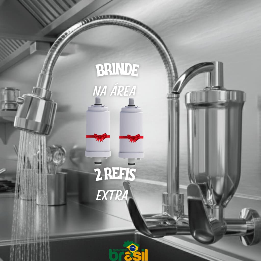 Torneira Filtro Inox Purificador Cromada Parede Cozinha Gourmet Flexível Jato Duplo + 2 Vela Extra