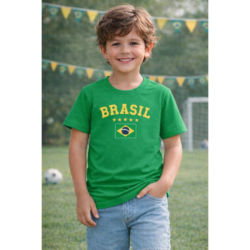 Camiseta Brasil Copa Do Mundo Infantil Frase Seleção Futebol