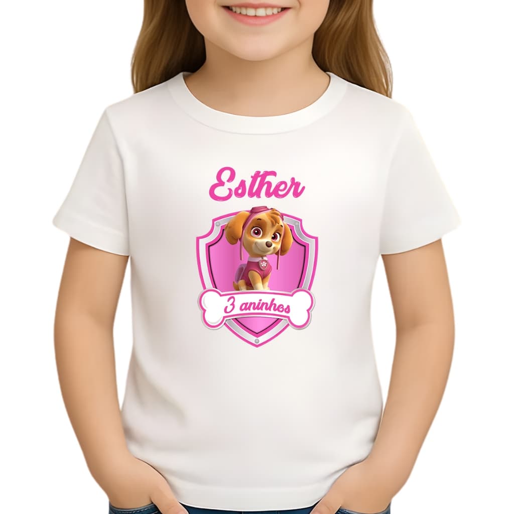 Camiseta Infantil Skye Patrulha Canina Personalizada com nome - camiseta Patrulha Canina