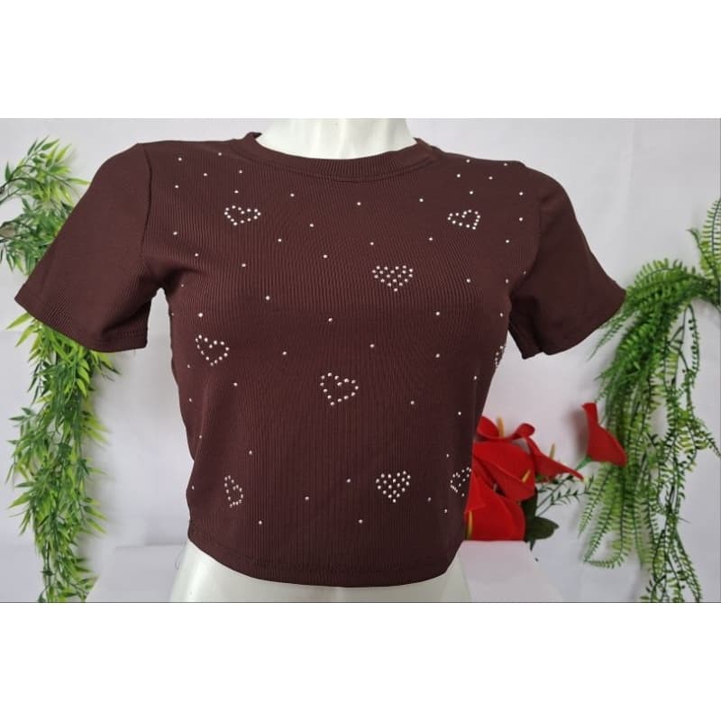 blusa cropeeg manga. corta com brilho stars elegante tamanho único