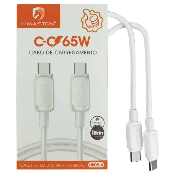 Cabo Carregador Turbo Tipo C para Tipo C 60W Samsung, Motorola, Xiaomi, Iphone 15 / 16 / 17 HB09-6 Branco