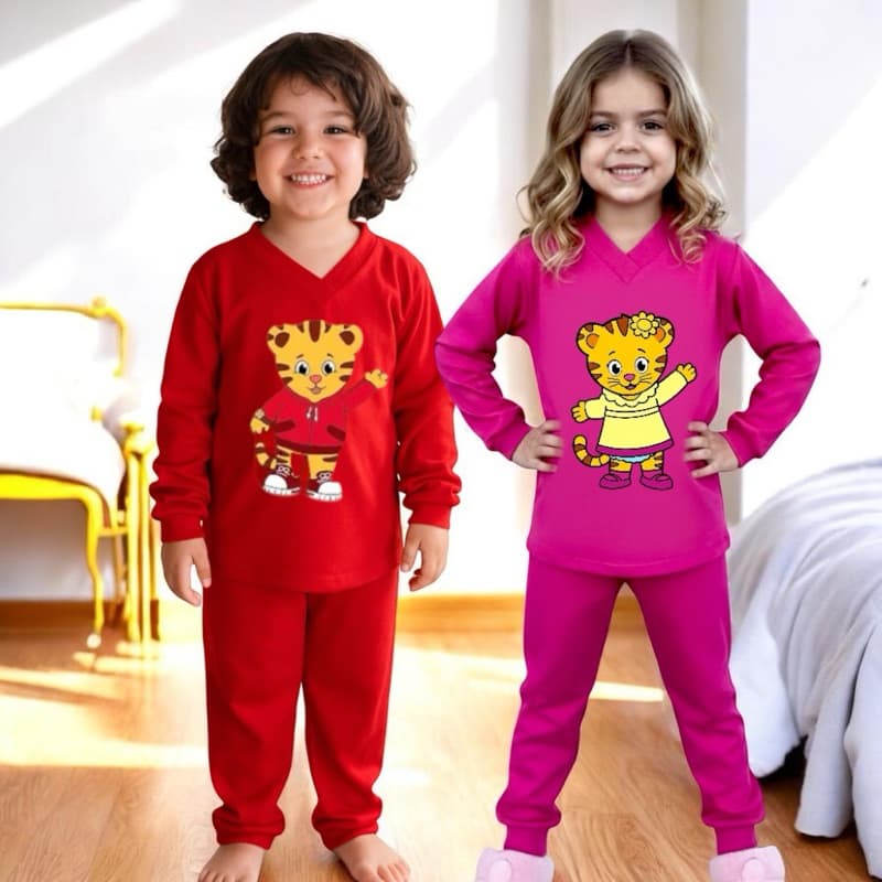 Pijama Infantil Bebê Criança Longo - Manga Longa e Calça - Daniel o Tigre Menino e Menina
