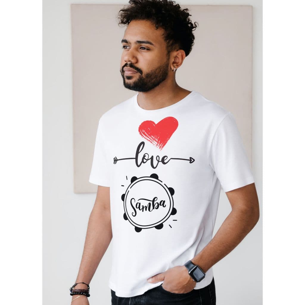 Camiseta Eu Amo Sambar / Estampas Frente e  Mangas / Camisa I Love Samba