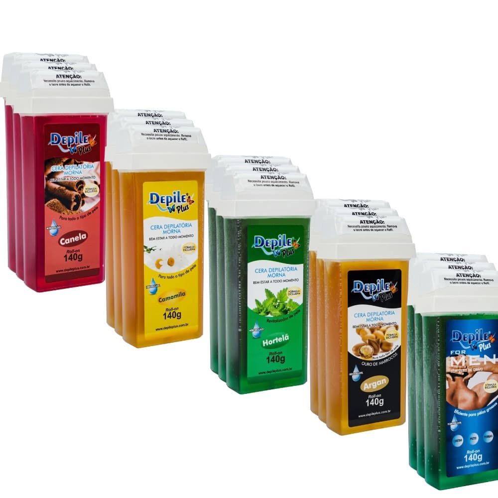 kit com 4 Ceras Depilatória Roll-On  Hidrossolúvel Vegana Depile Plus - Epilação - Cera para depilar