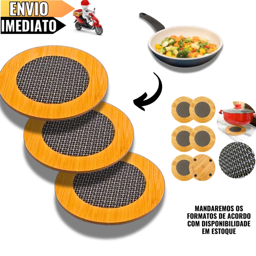 Conjunto de 1-2 ou 05 Descansos de Panela de Madeira Natural – Resistente ao Calor, Ideal para Cozinha e Eventos