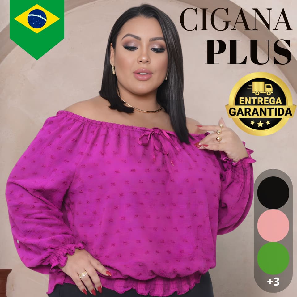 Blusa Ciganinha Ombro a Ombro Plus Size Casual Manga Longa - Tecido Zero Trasnparencia Duna Premium