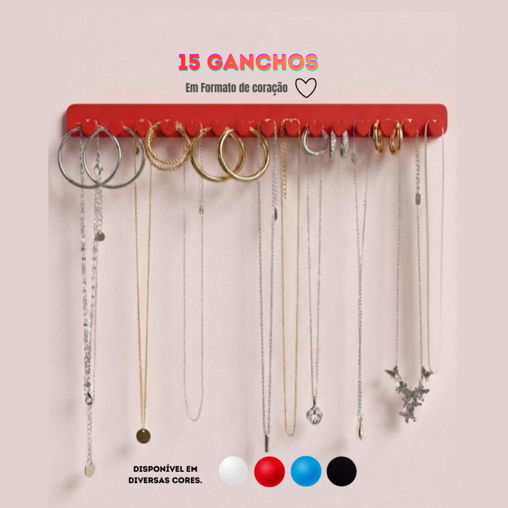 Porta Joias Coração de Parede Suporte Organizador para Colares Pulseiras e Anéis